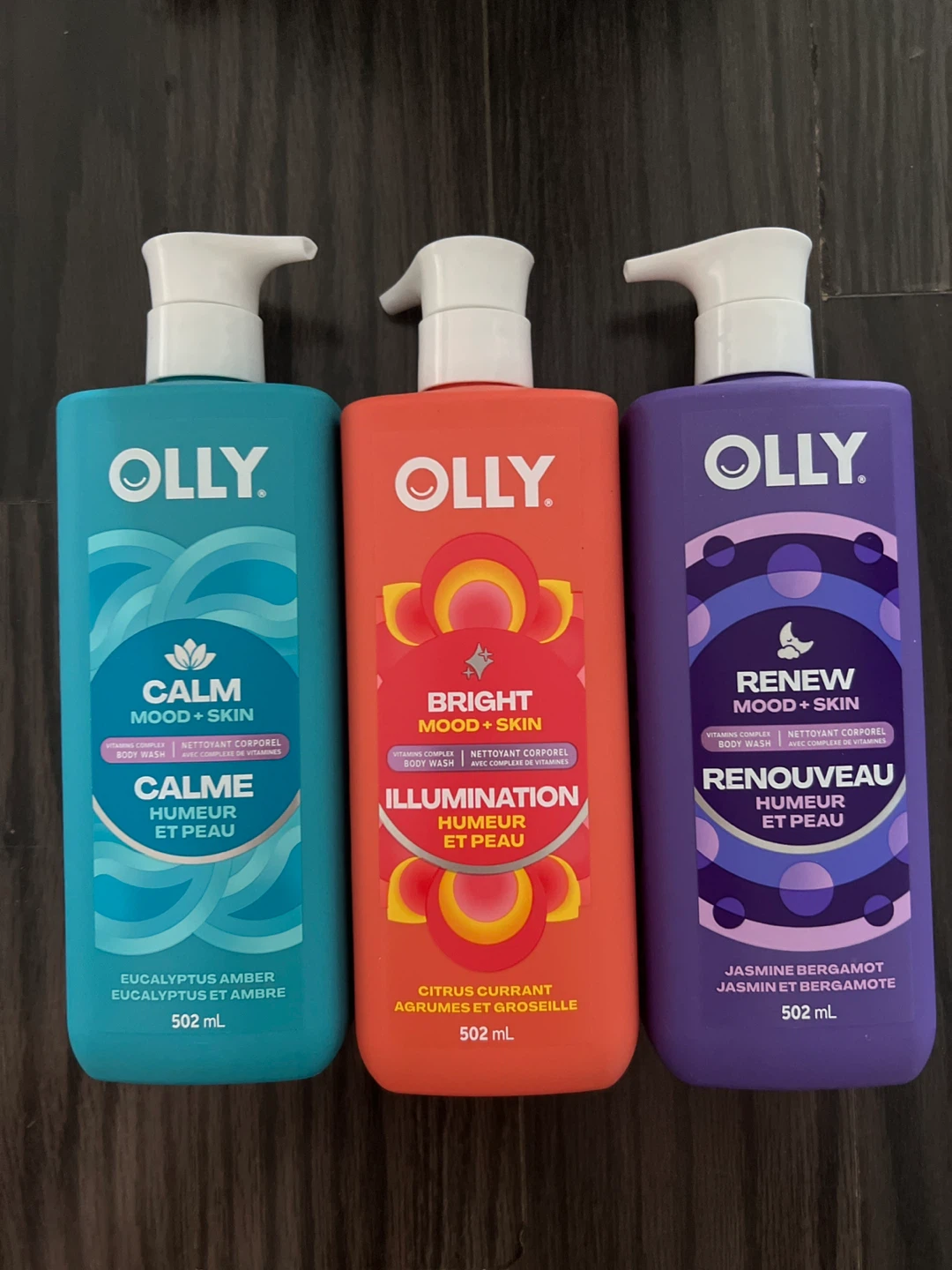 OLLY Mood + Skin Body Wash Trio - Calm, Bright, Renew