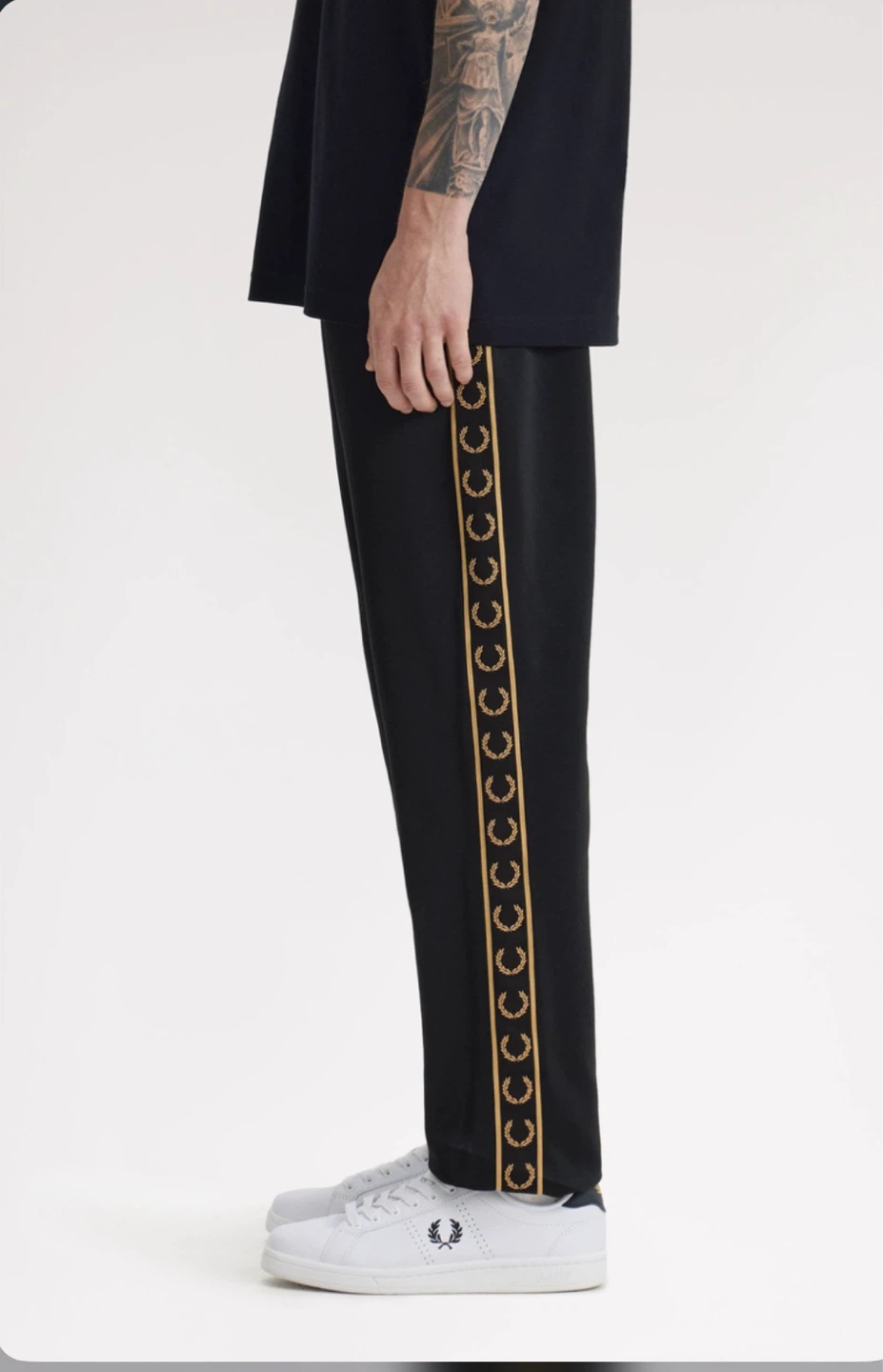 Fred Perry Black Track Pants with Laurel Wreath Detail