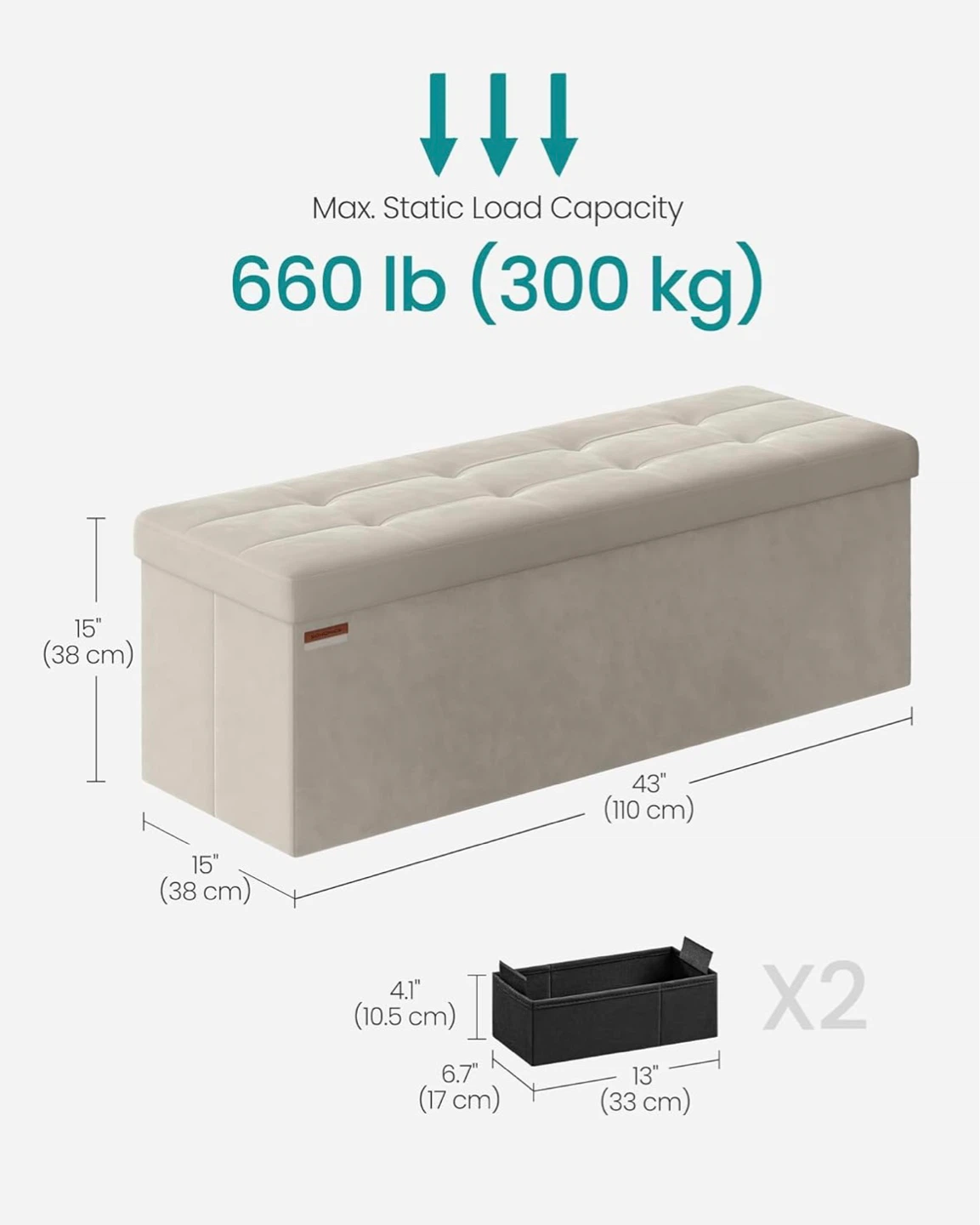 Brand new Songmics Storage Ottoman Bench - Beige - photo 2