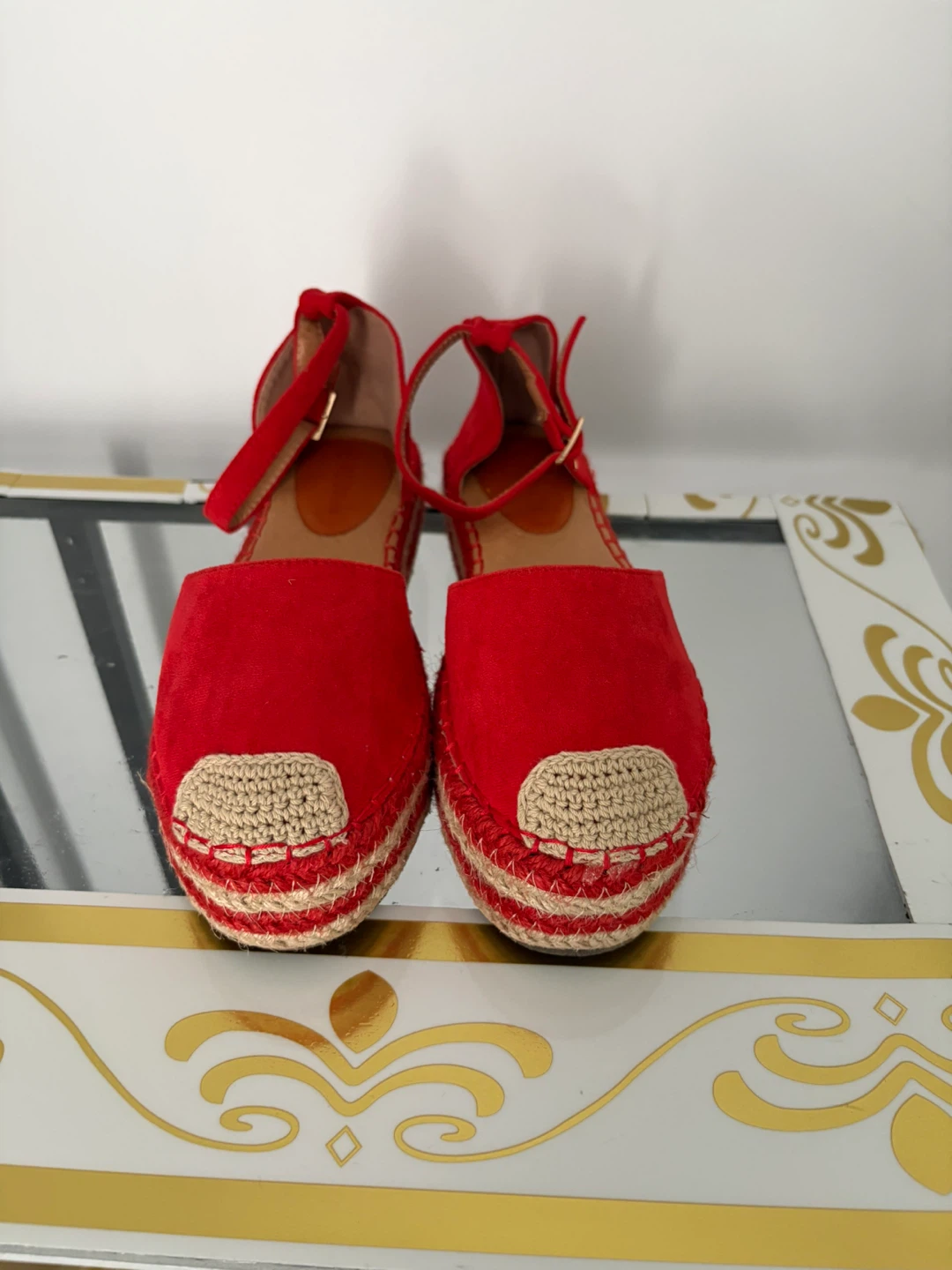 Red Espadrille Wedge Shoes