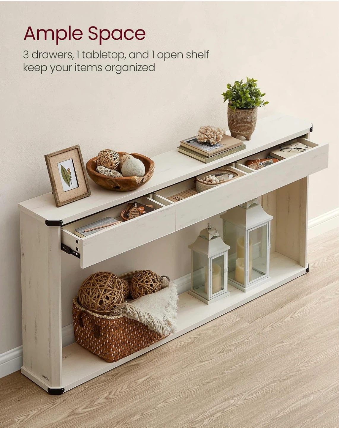 Brand new VASAGLE White Console Table with 3 Drawers