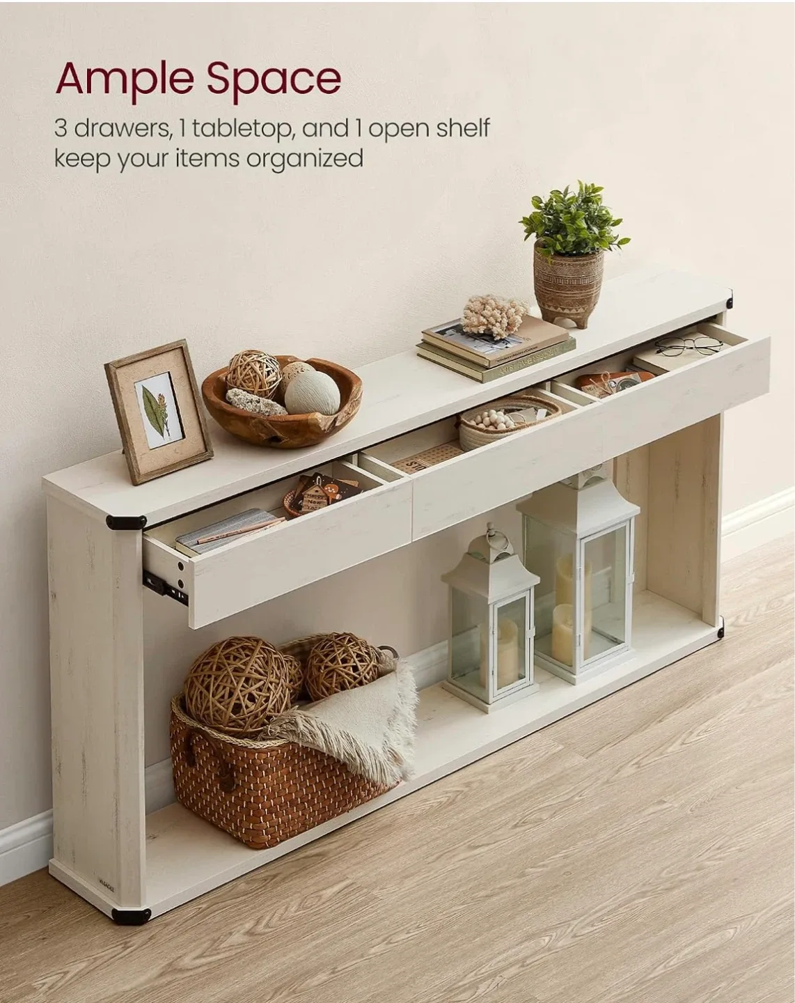 Brand new VASAGLE White Console Table with 3 Drawers