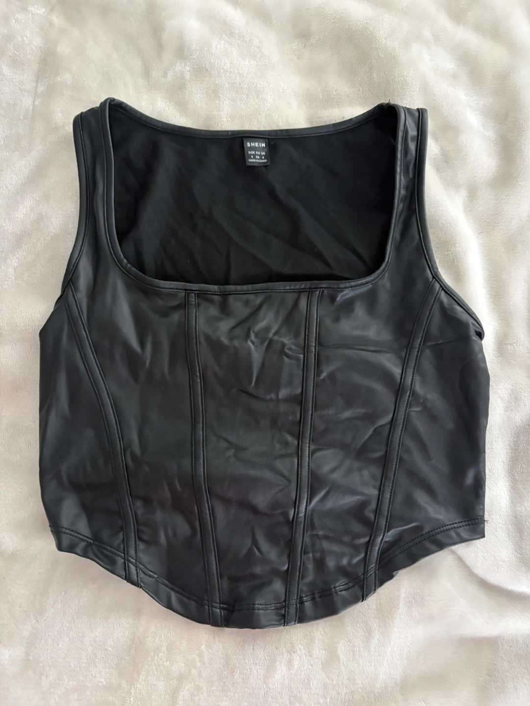 SHEIN Black Faux Leather Corset Top