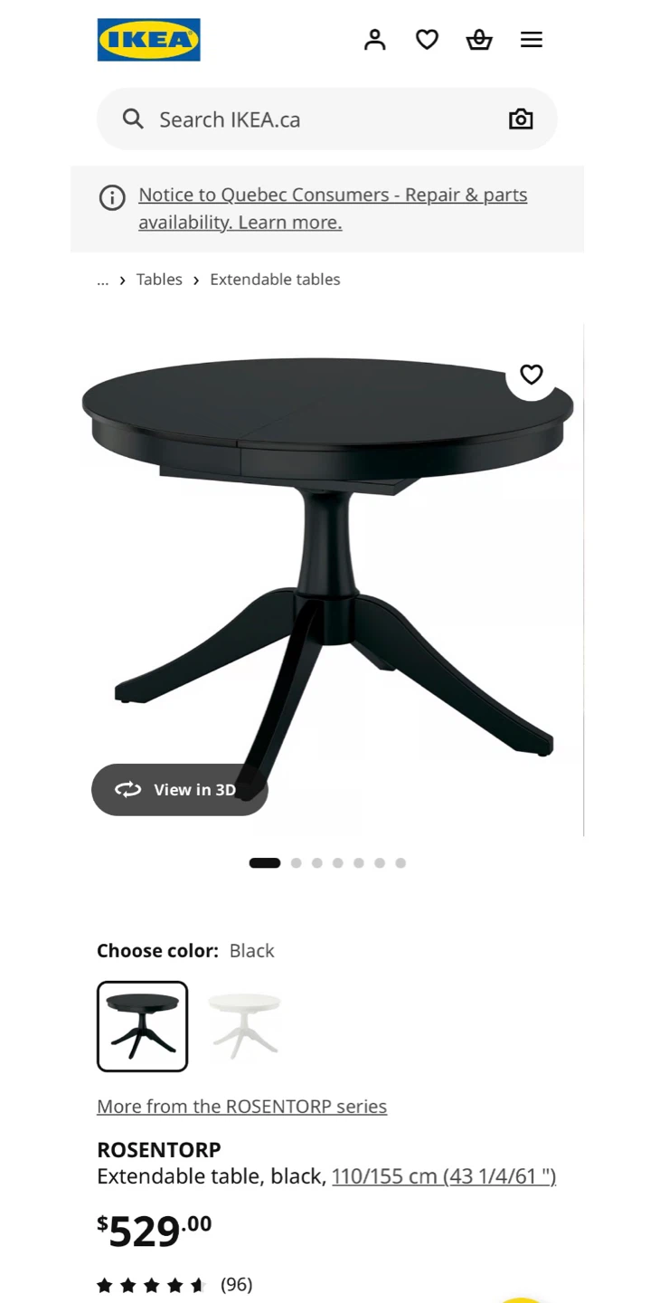 IKEA ROSENTORP Extendable Dining Table - Black - photo 2