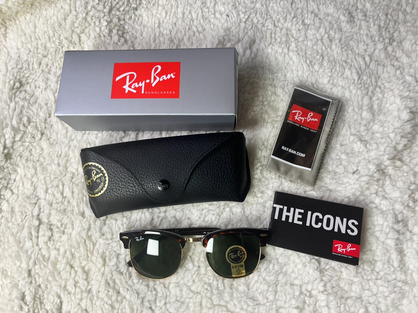 Ray-Ban Clubmaster Sunglasses RB 3016 Tortoise/Green Lenses ⚽