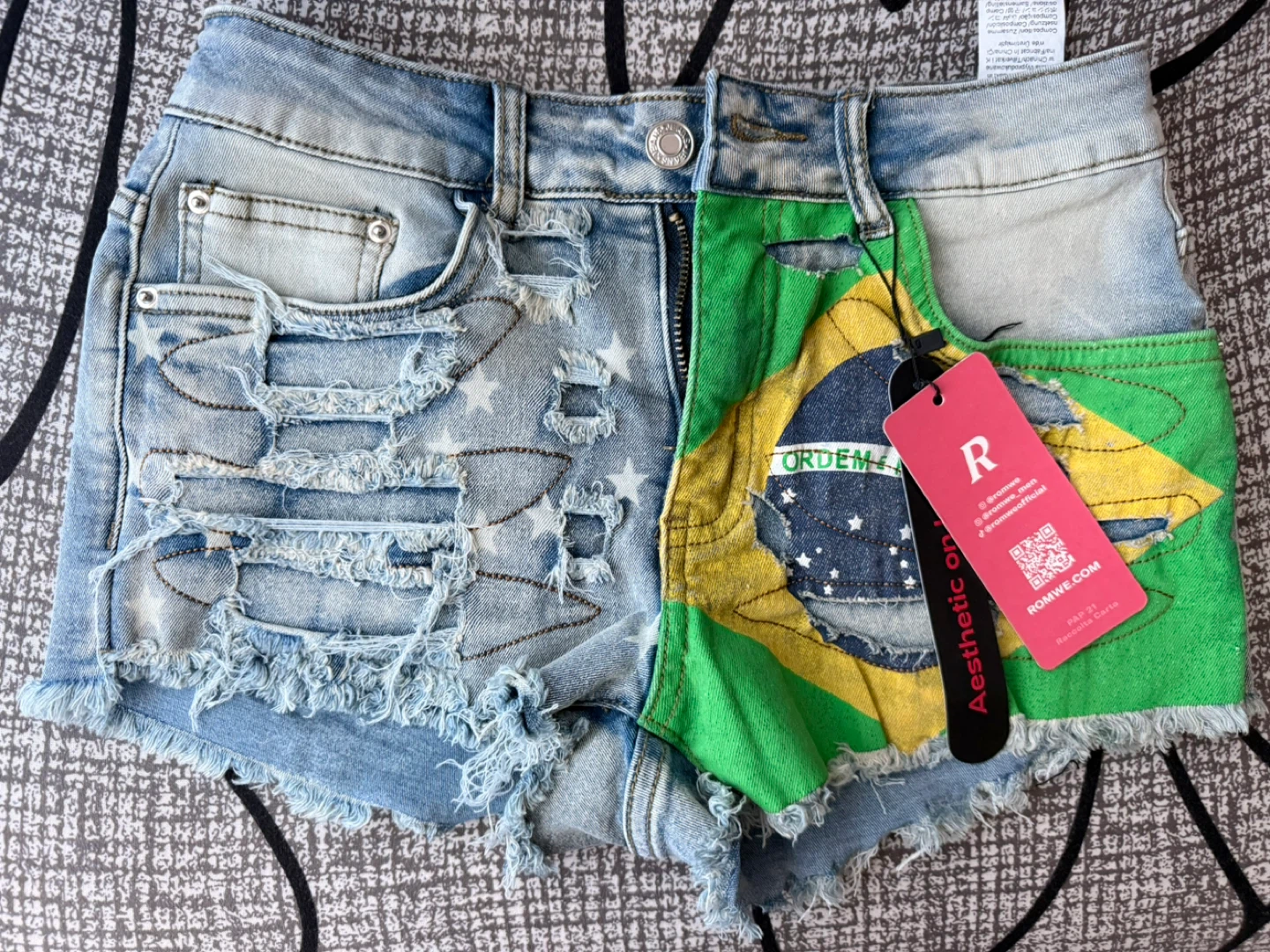 Roniye Denim Shorts with Brazil Flag Patch