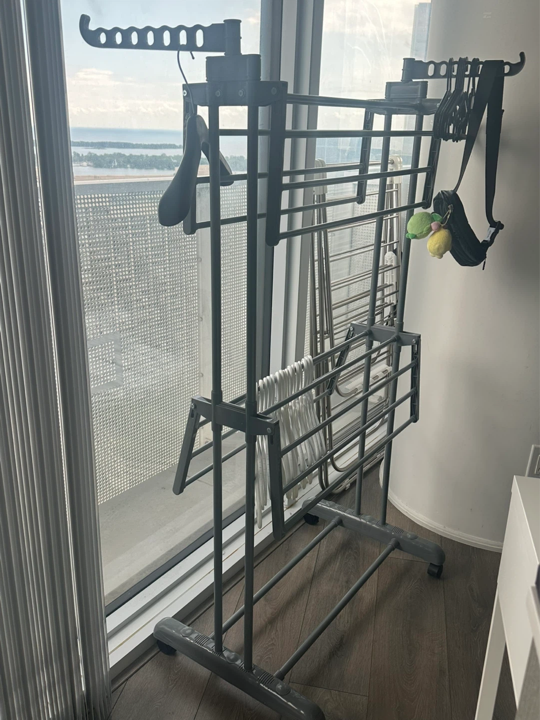 Grey Metal Drying Rack with Wheels