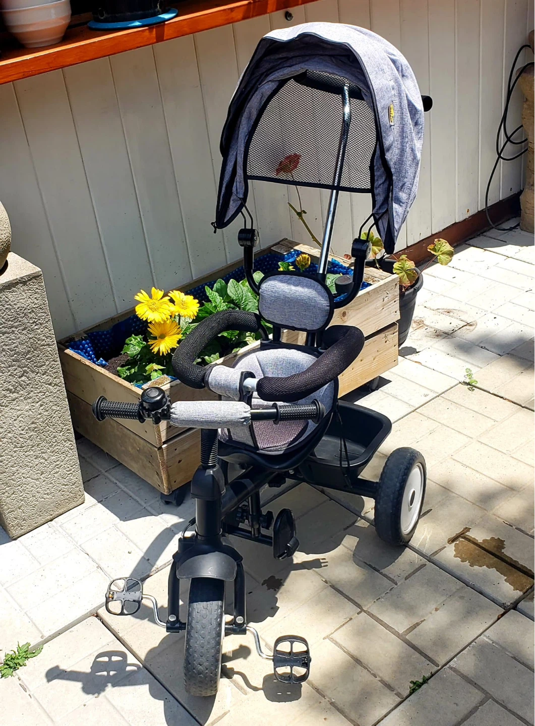 Grey Tricycle with Canopy and Parent Handle