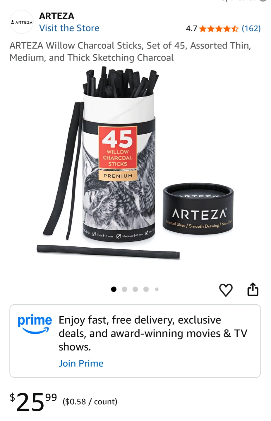 NEW⚽️ARTEZA Willow Charcoal Sticks, Set of 45 - photo 3