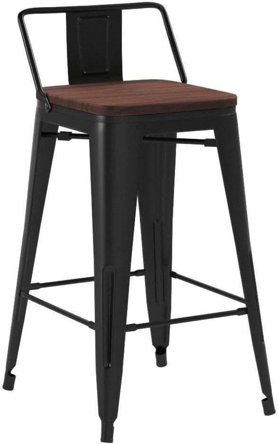 Set of 2 New Black Metal Bar Stools with Wooden Seats - photo 3