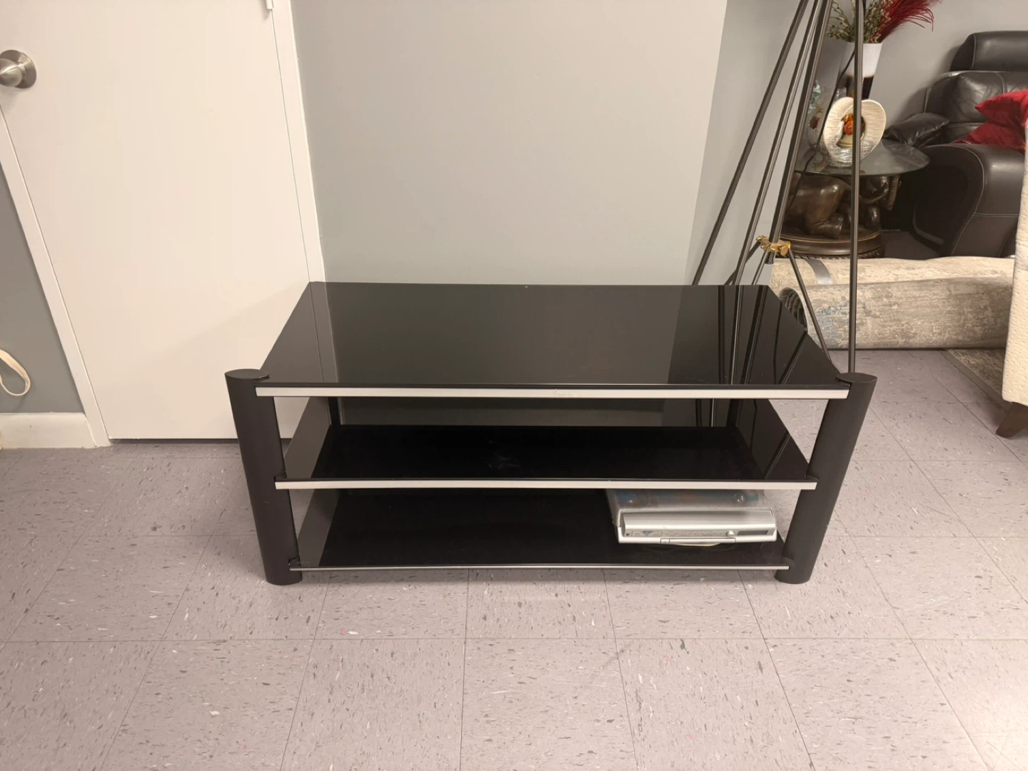 Black Glass 3-Shelf Entertainment Stand