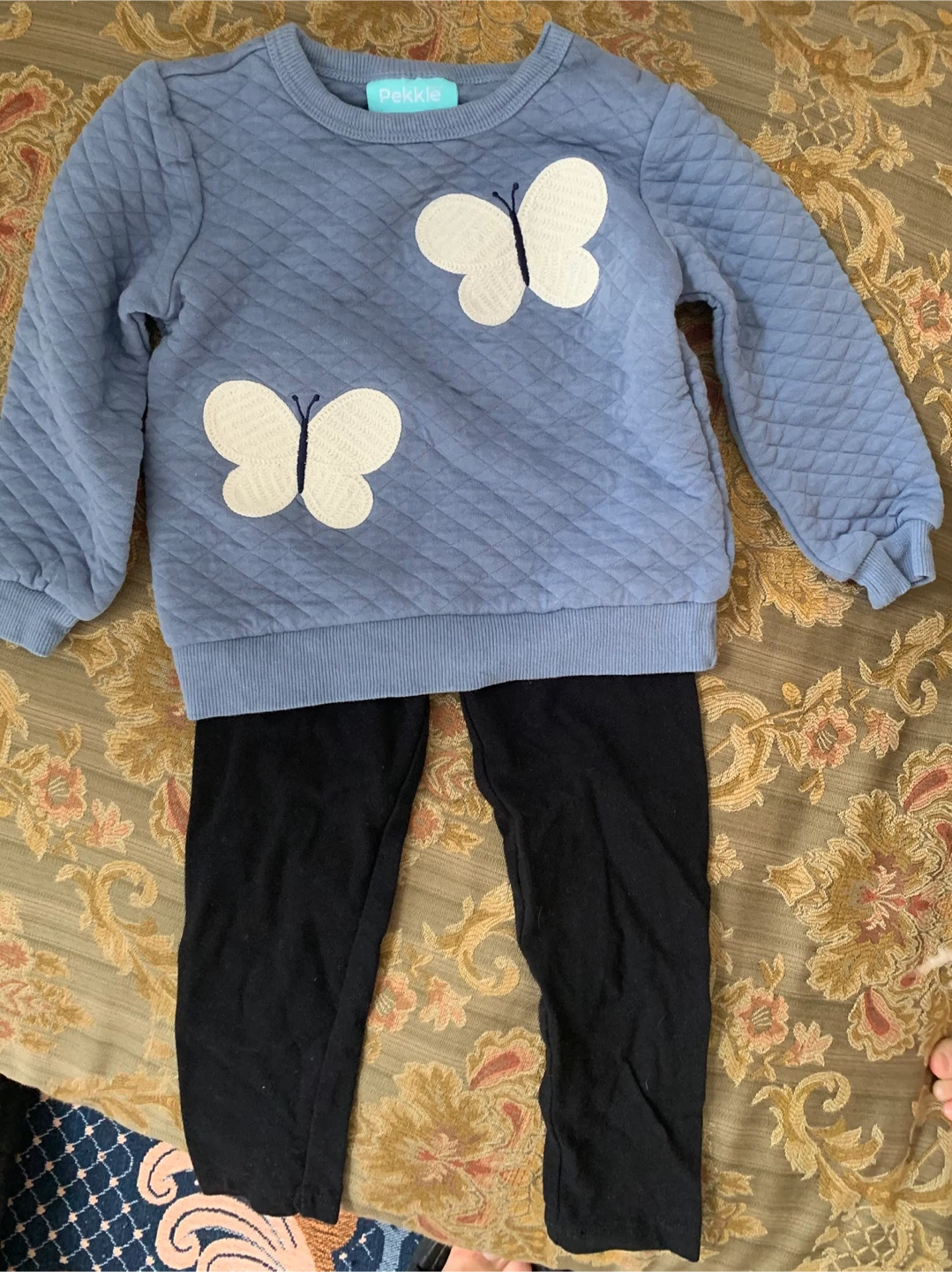 ⚽ Pekkle Blue Quilted Butterfly Sweater & Leggings Set
