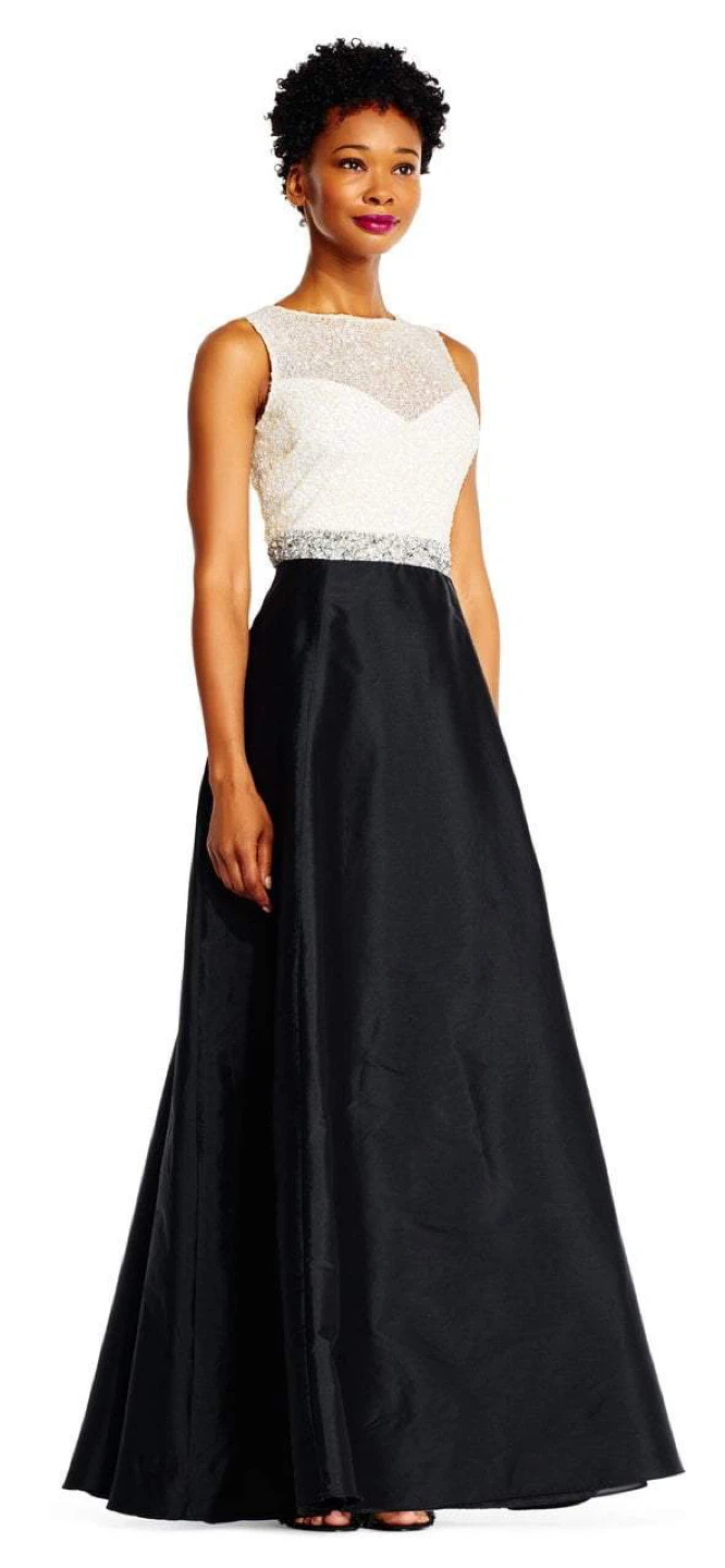 White Beaded Top Black Skirt Formal Gown