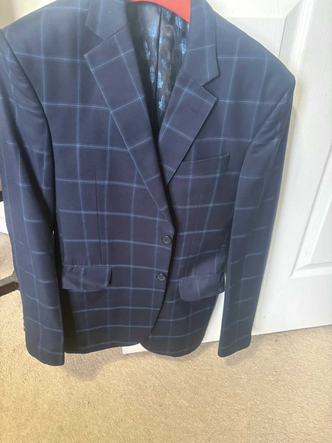 Men's Navy Check Suit Jacket and Pants