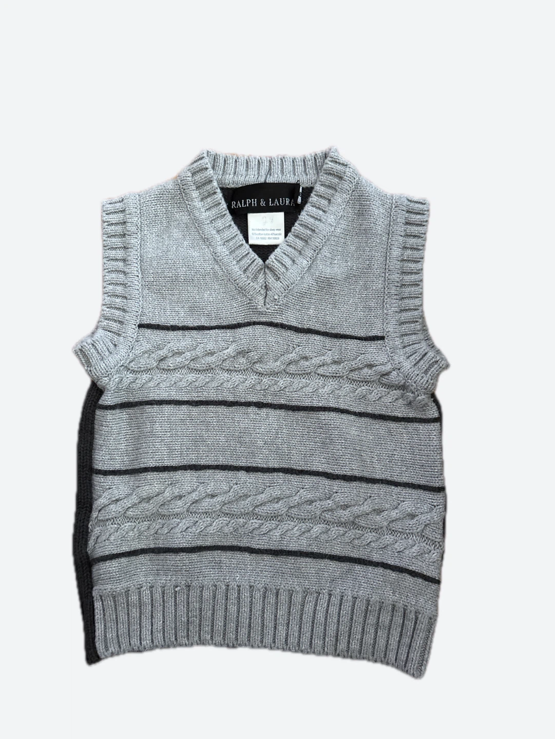 Ralph & Laura Grey Striped V-Neck Sweater Vest