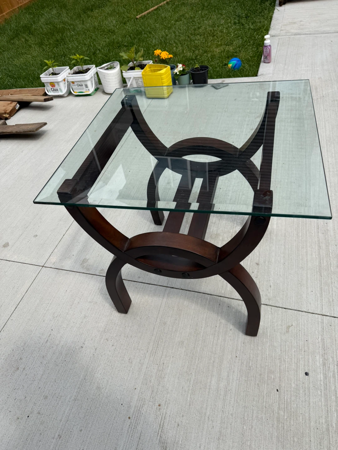 Glass Top Coffee Table with Dark Wood Base - photo 2