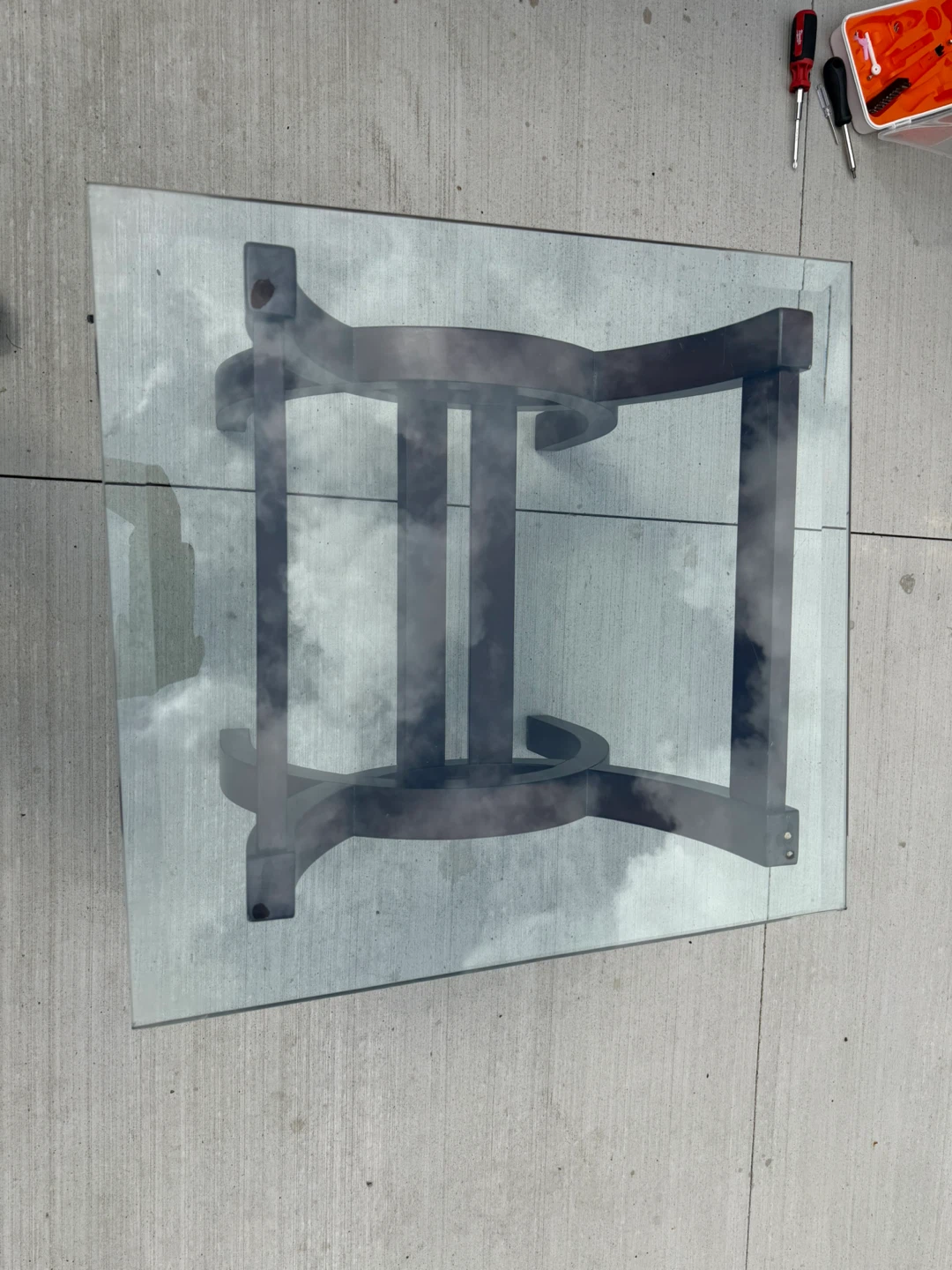 Glass Top Coffee Table with Dark Wood Base