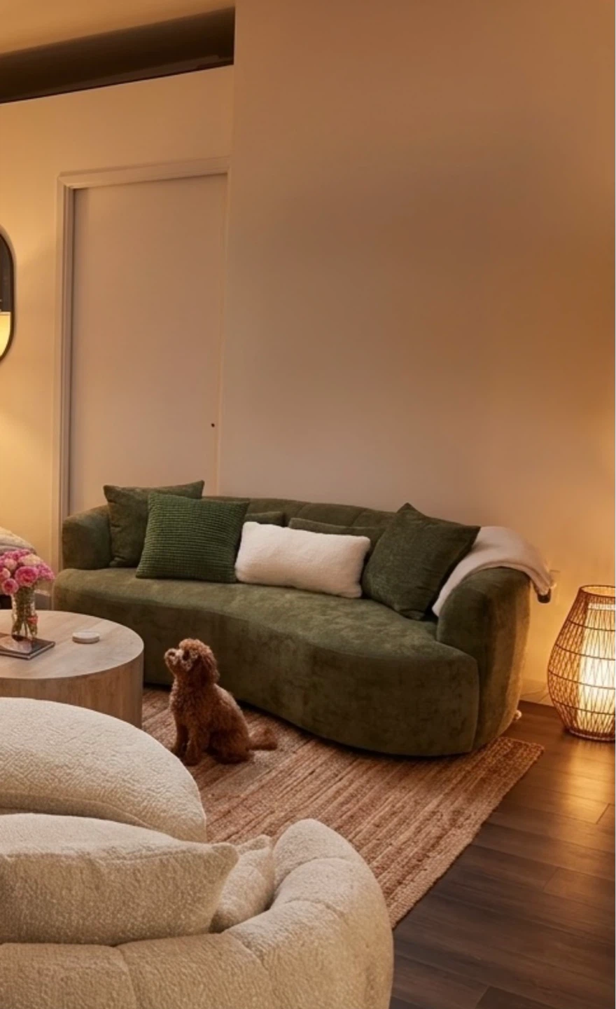 Green Velvet Curved Sectional Sofa