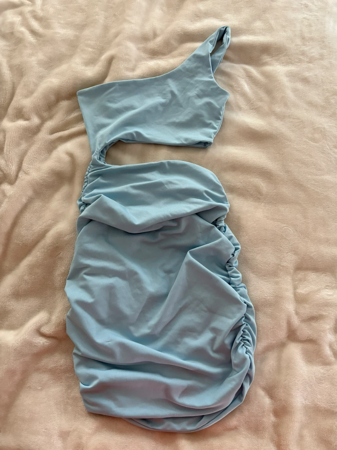 Light Blue One-Shoulder Ruched Mini Dress - photo 2