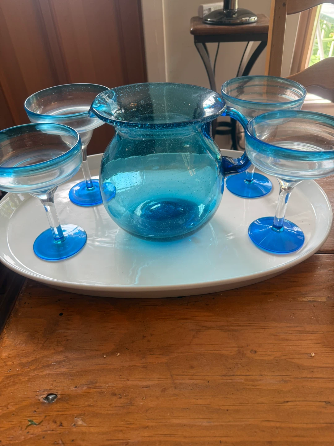 Dos Senous Mexican Glass Pitcher and Glasses Set