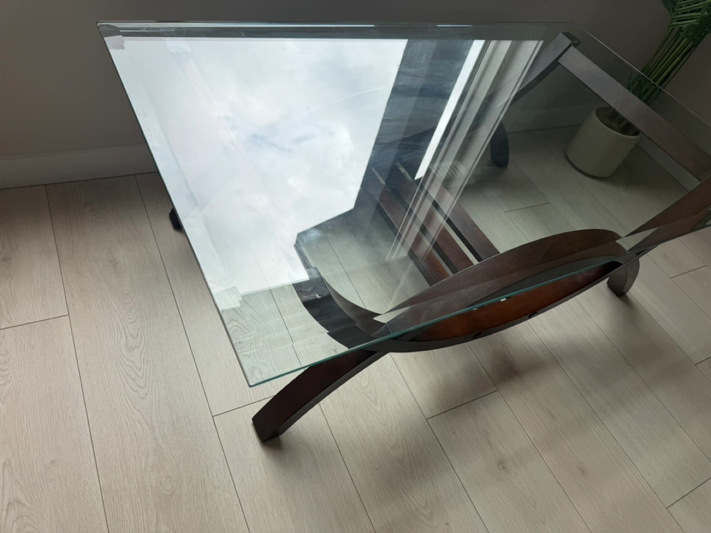 Glass and Dark Wood Coffee Table