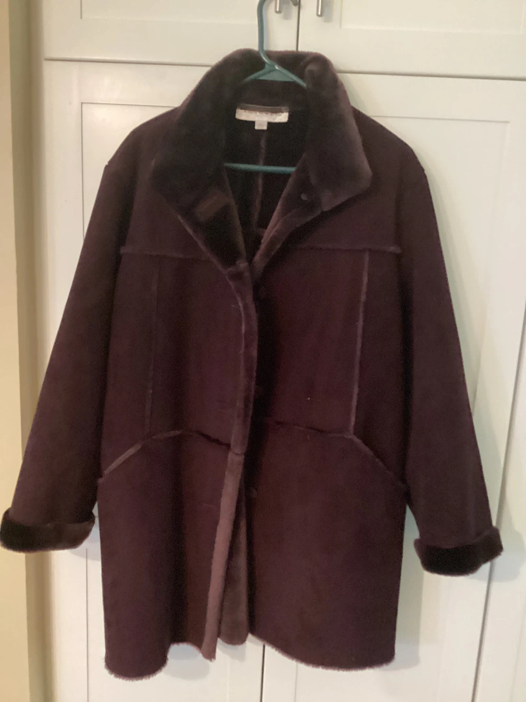 Jones of New York faux suede coat with  faux fur collar and trim
