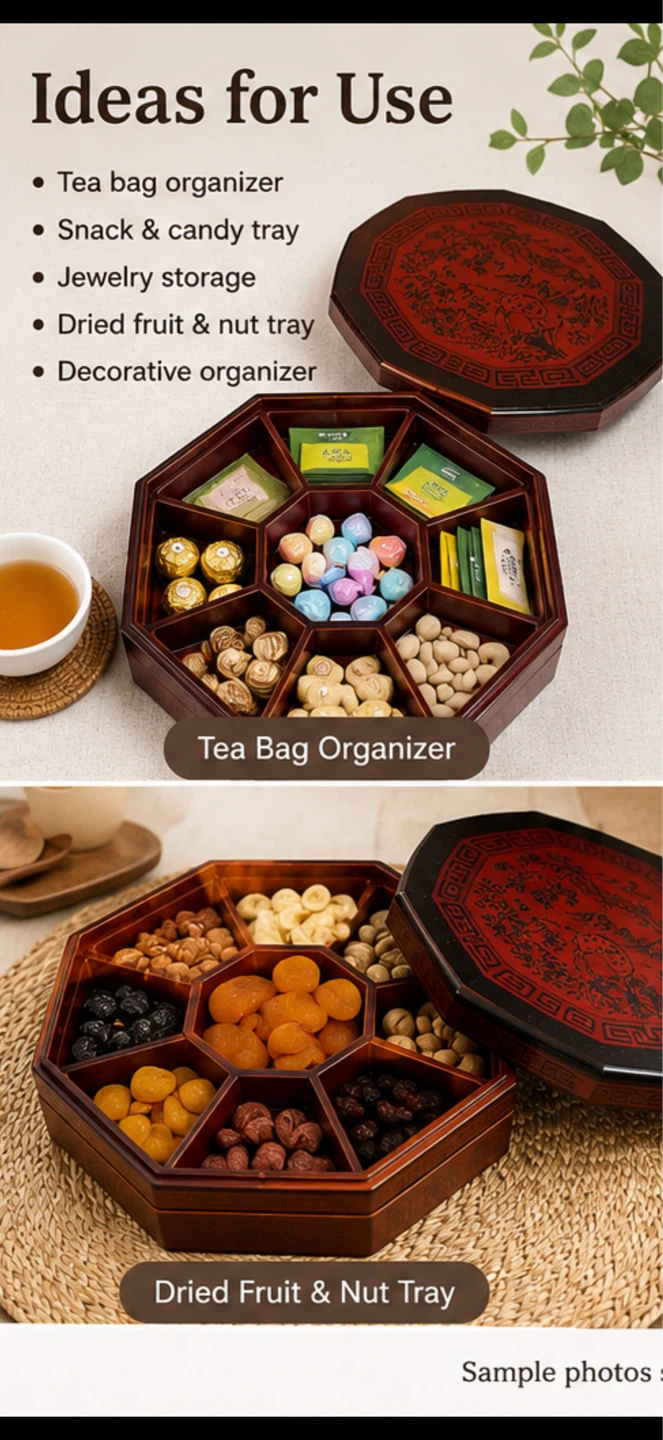 Vintage Korean Wooden Tea & Snack Organizer Box (2-Tier Storage) - photo 4