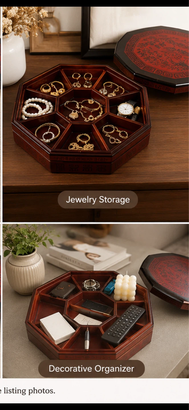 Vintage Korean Wooden Tea & Snack Organizer Box (2-Tier Storage) - photo 5
