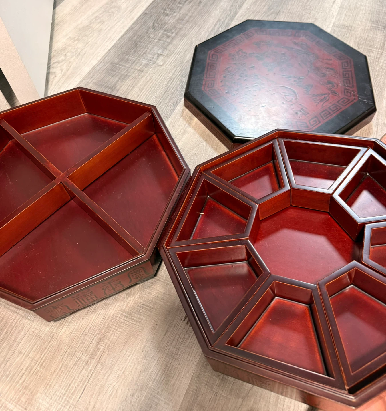 Vintage Korean Wooden Tea & Snack Organizer Box (2-Tier Storage) - photo 3