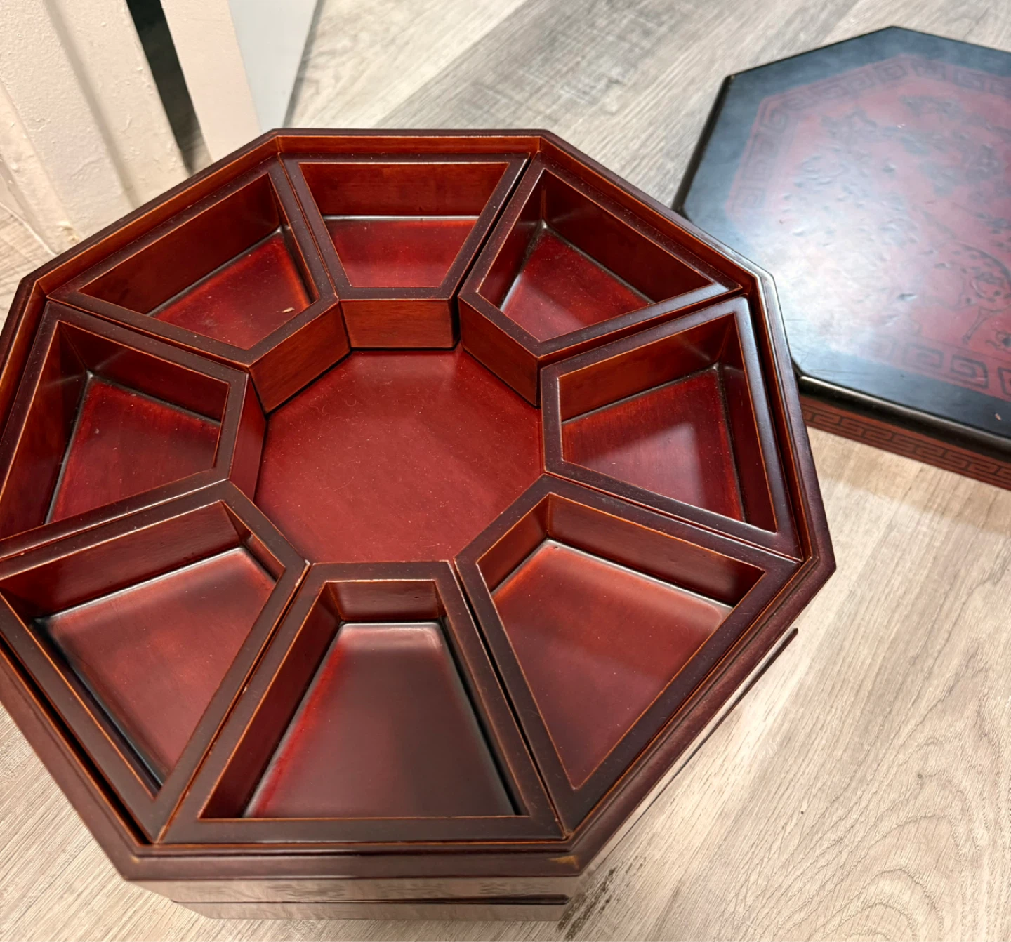 Vintage Korean Wooden Tea & Snack Organizer Box (2-Tier Storage) - photo 2