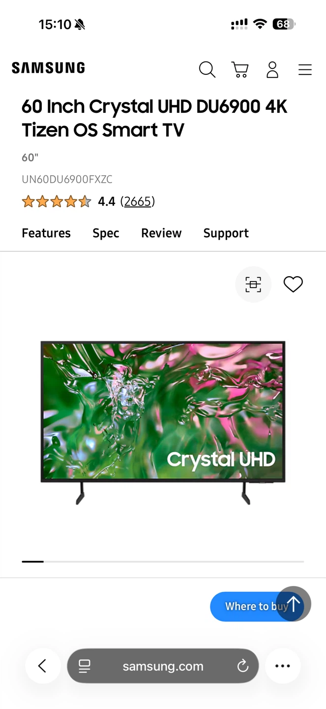 Samsung 60 Inch Crystal UHD DU6900 4K Smart TV