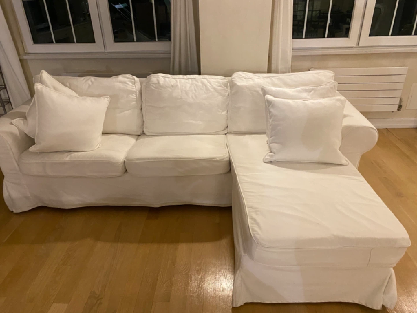White Sectional Sofa with Chaise and Ottoman