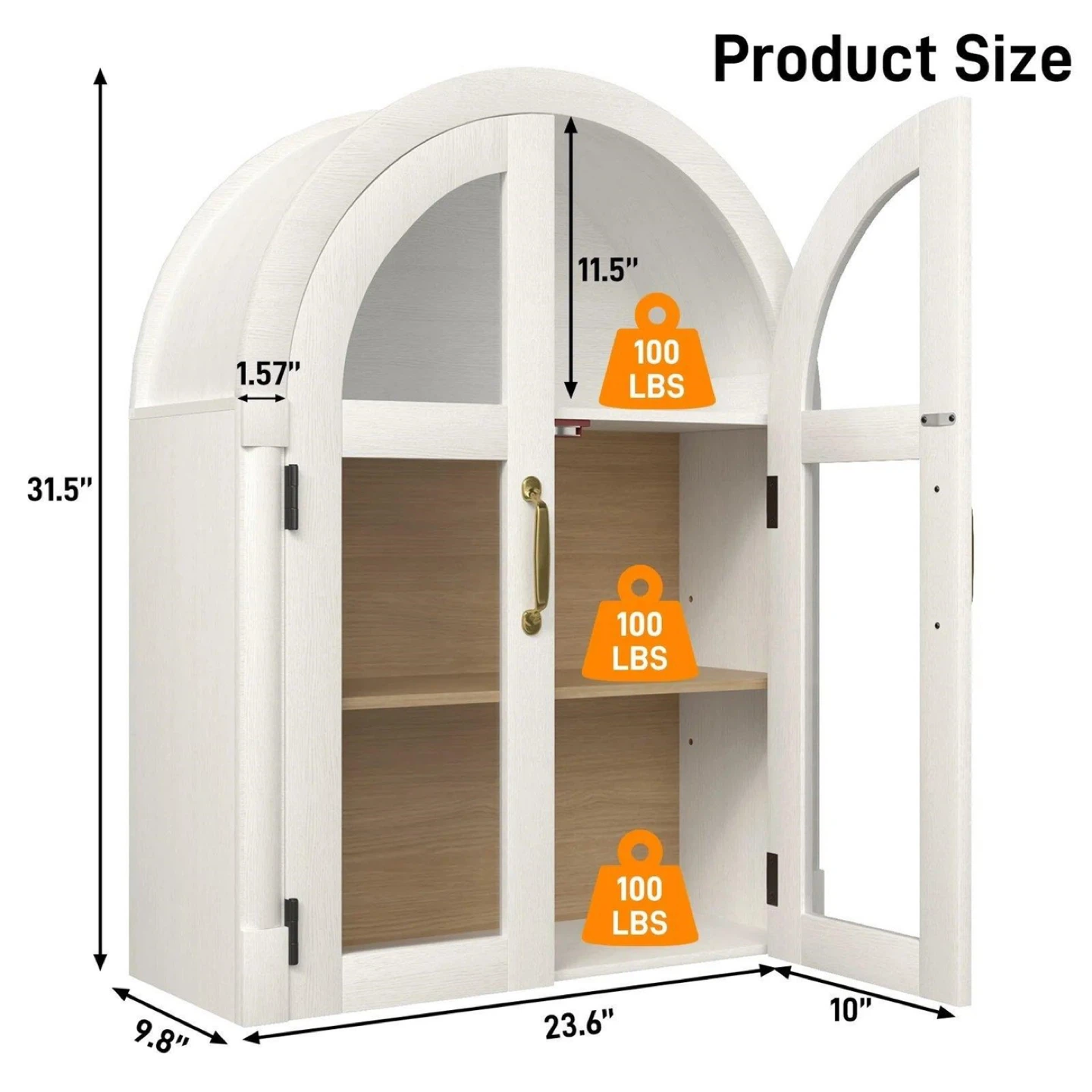 Arched Wall Cabinet with Glass Doors - photo 2