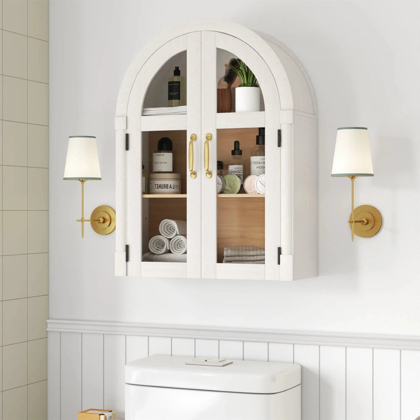 Arched Wall Cabinet with Glass Doors