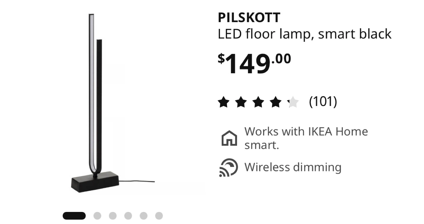 IKEA PILSKOTT LED Floor Lamp - Smart Black