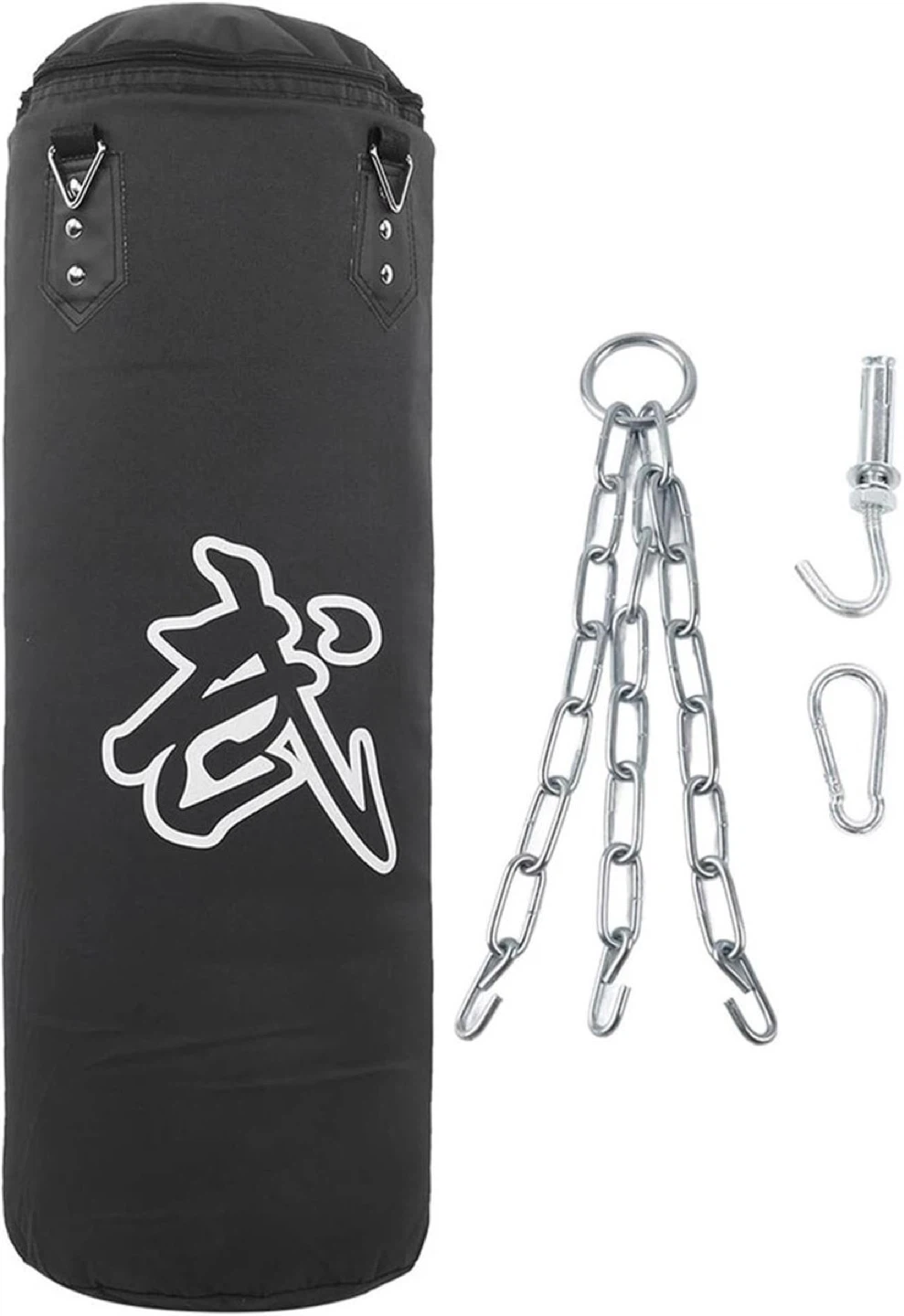 Black Punching Bag Unfilled with Hanging Chain Set