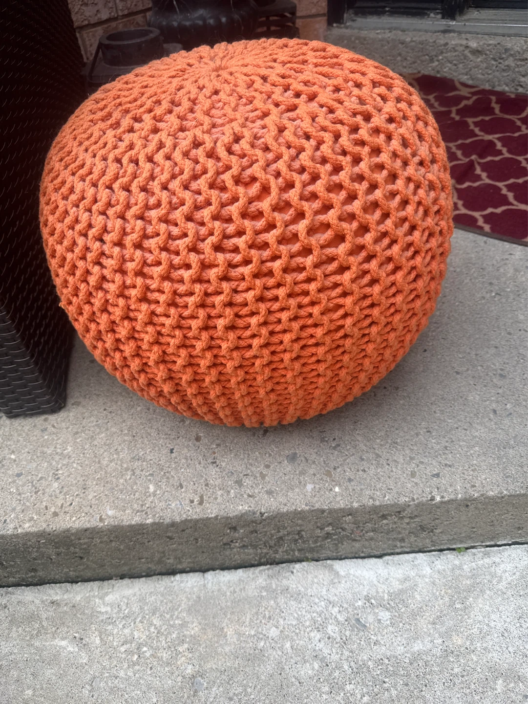 Orange Knitted Pouf Ottoman