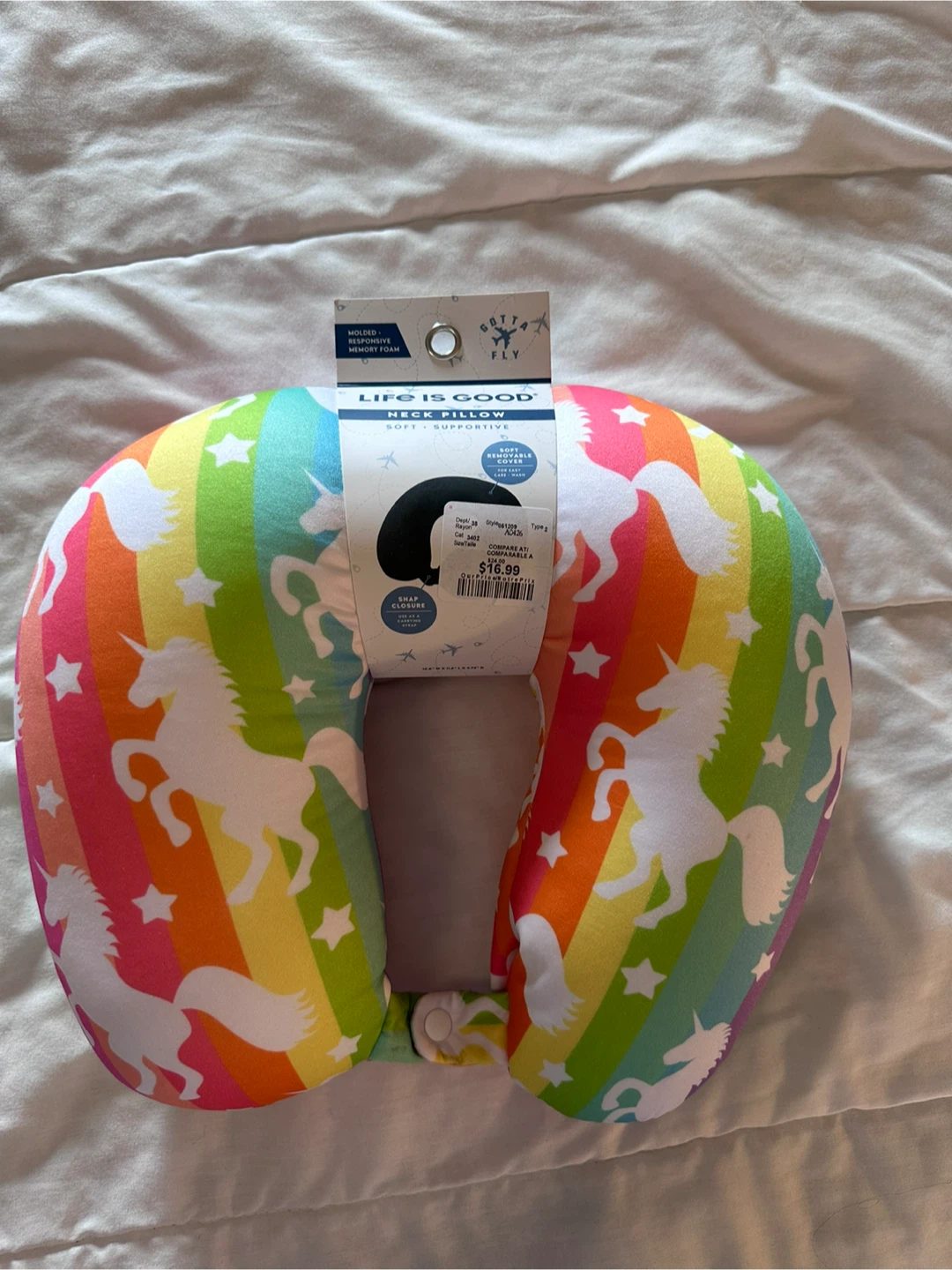 New Life is Good Unicorn Rainbow Neck Travel Pillow ⚽️