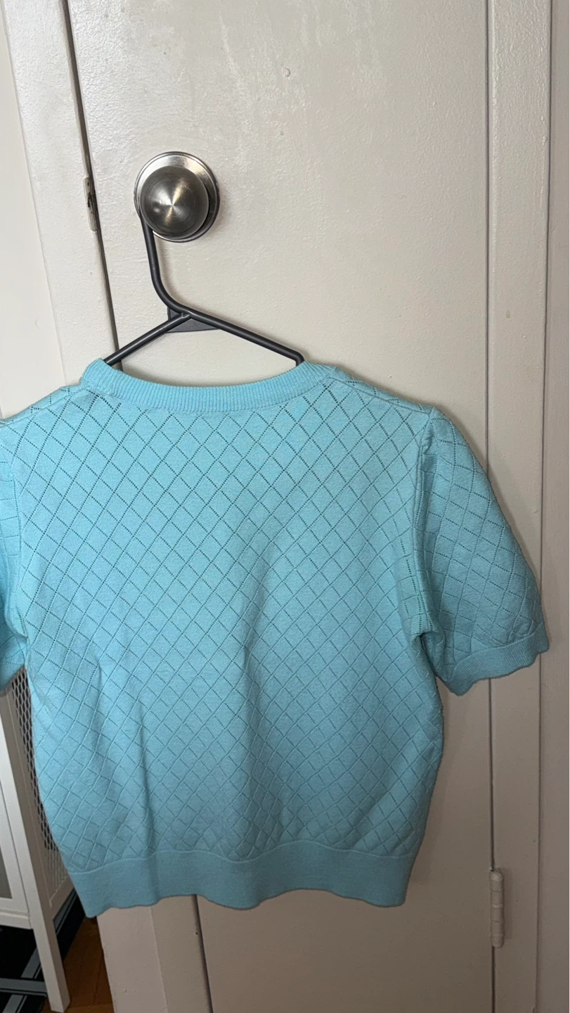 Miu Miu Blue Knit Top with Pearl Embellishments - photo 4