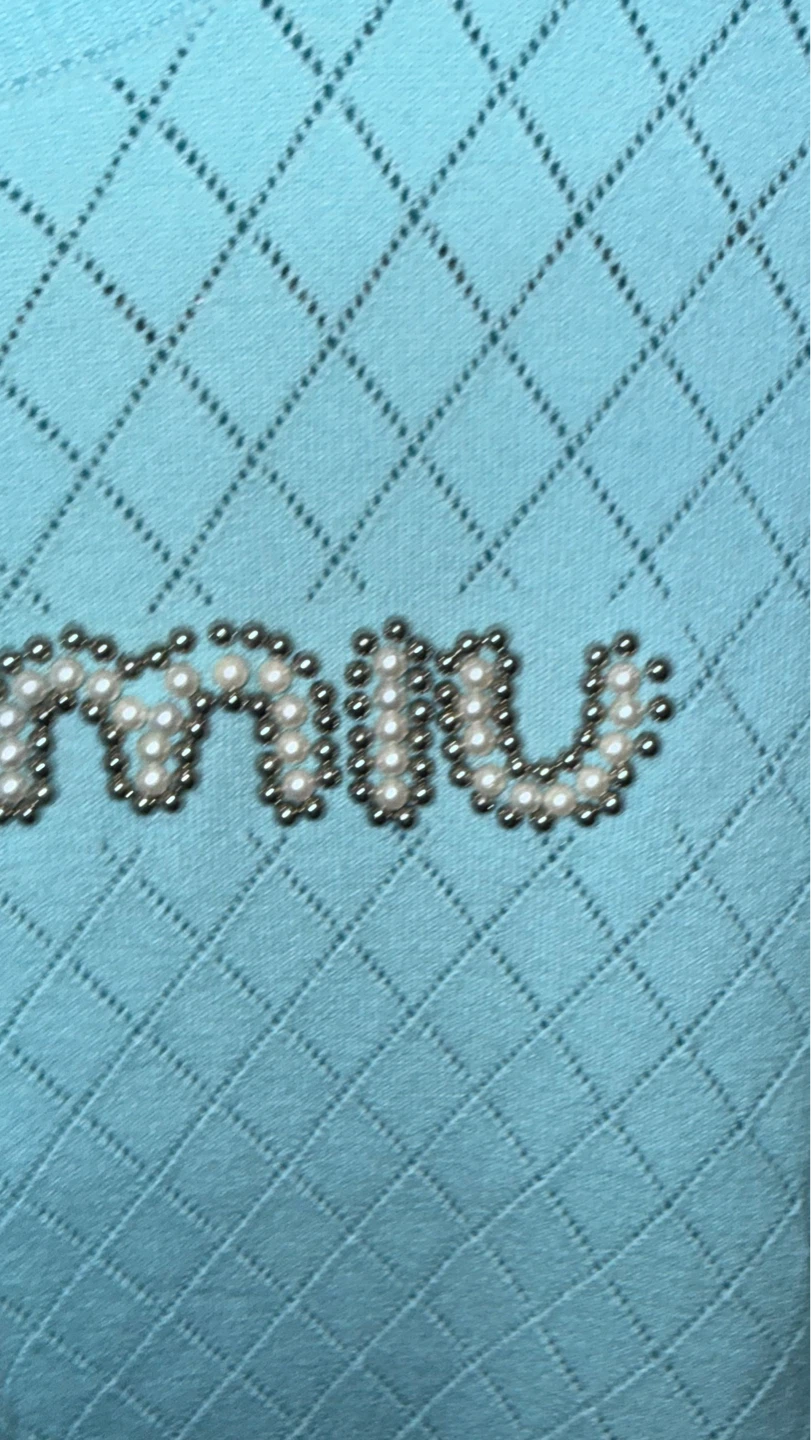 Miu Miu Blue Knit Top with Pearl Embellishments - photo 2