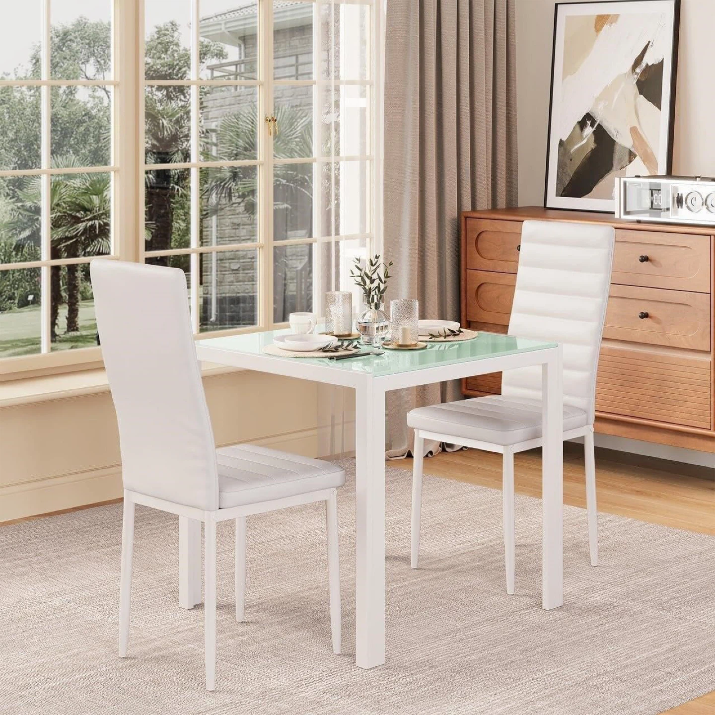 White Dining Table Set with 2 Chairs - photo 2