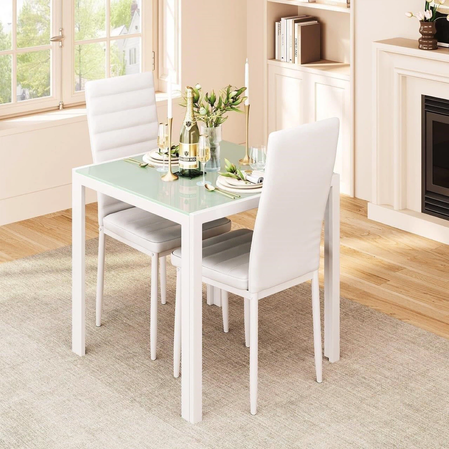 White Dining Table Set with 2 Chairs - photo 3