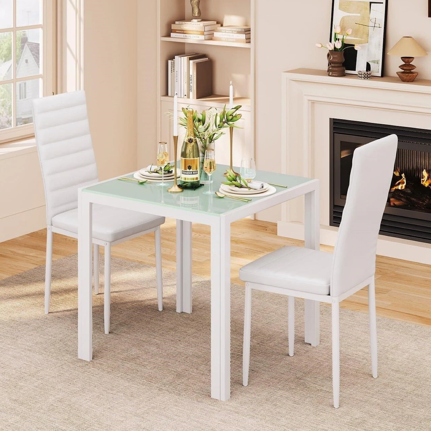 White Dining Table Set with 2 Chairs