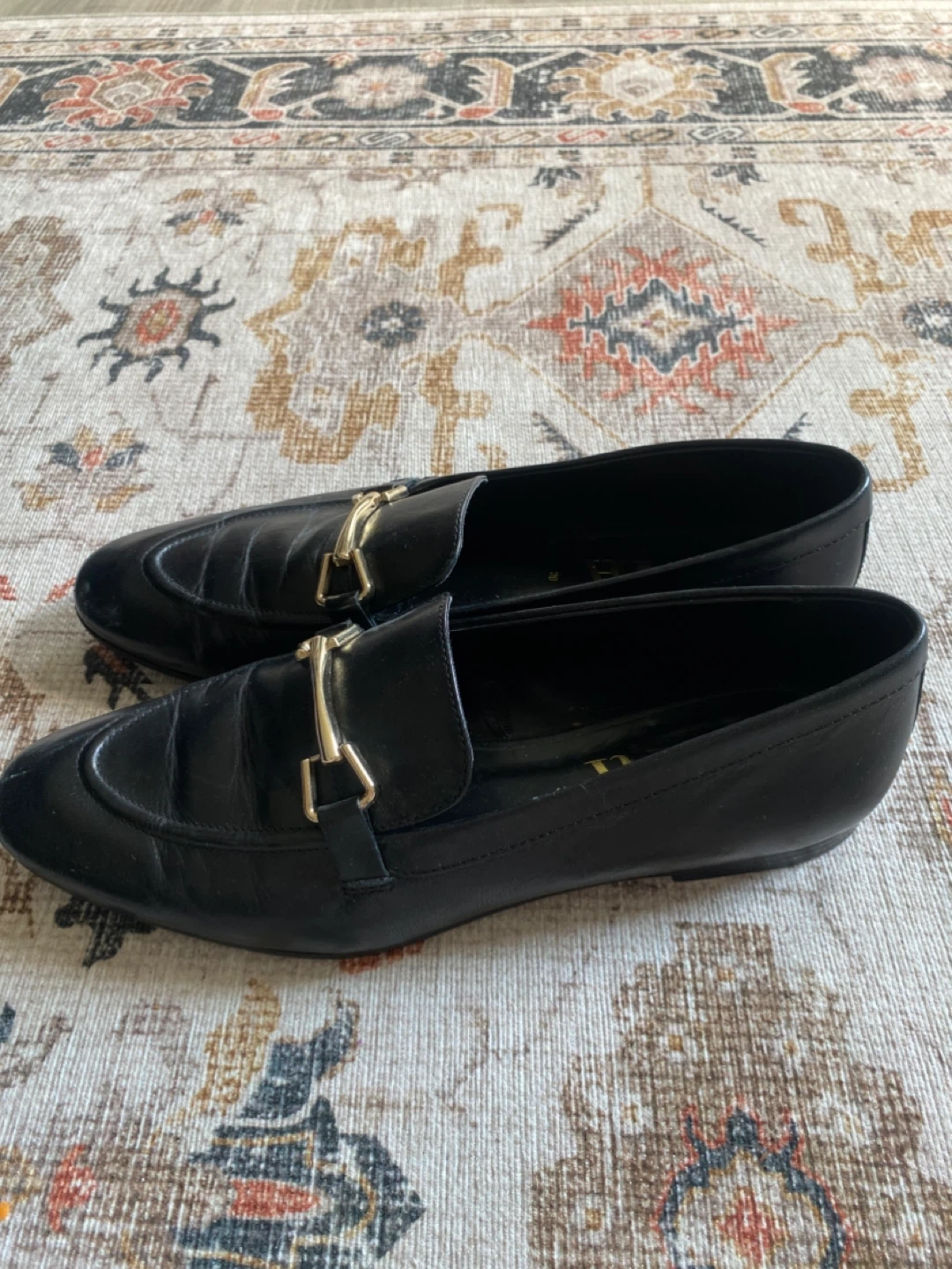ZARA Black Loafers with Gold Buckle