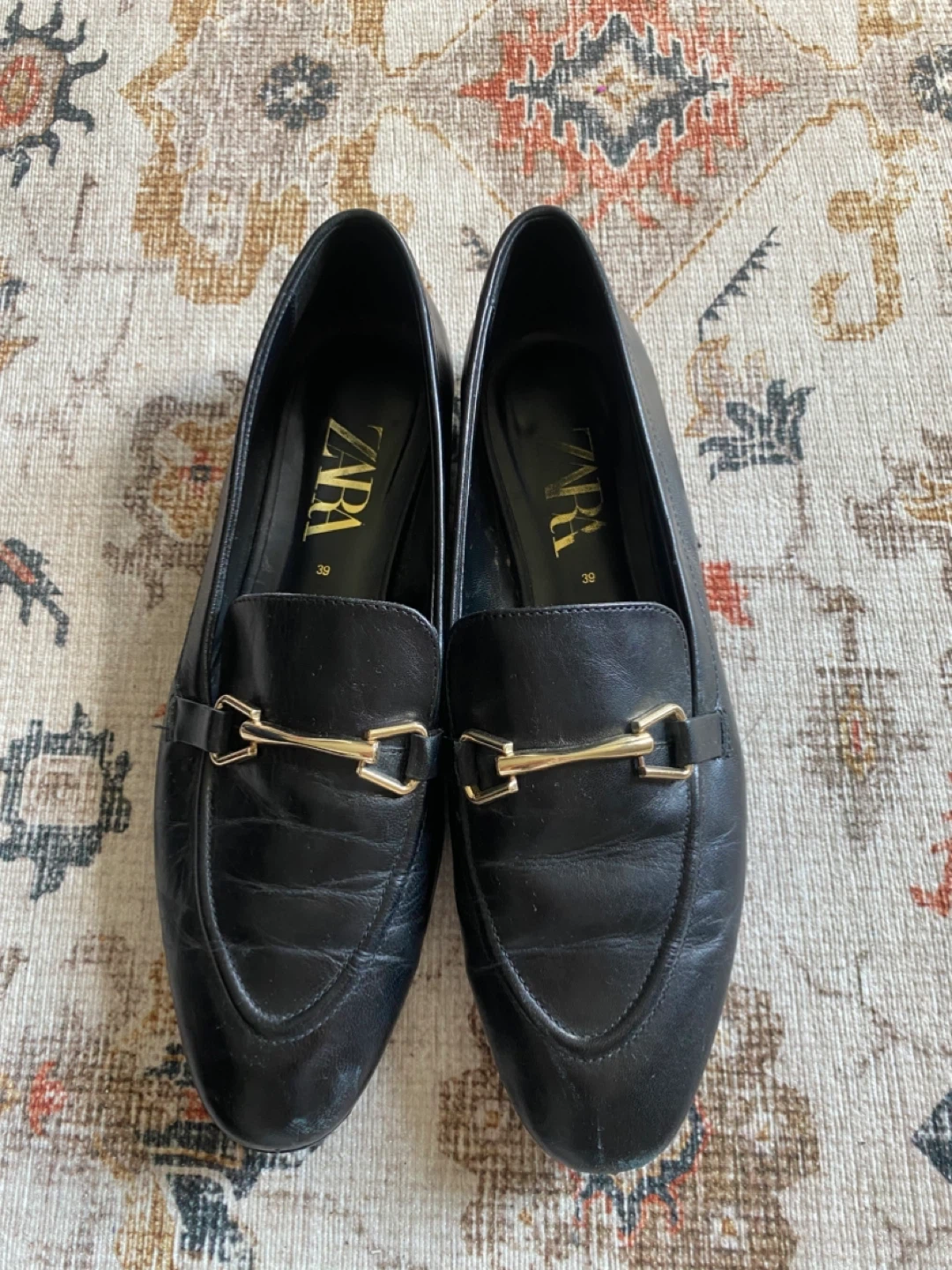 ZARA Black Loafers with Gold Buckle - photo 2