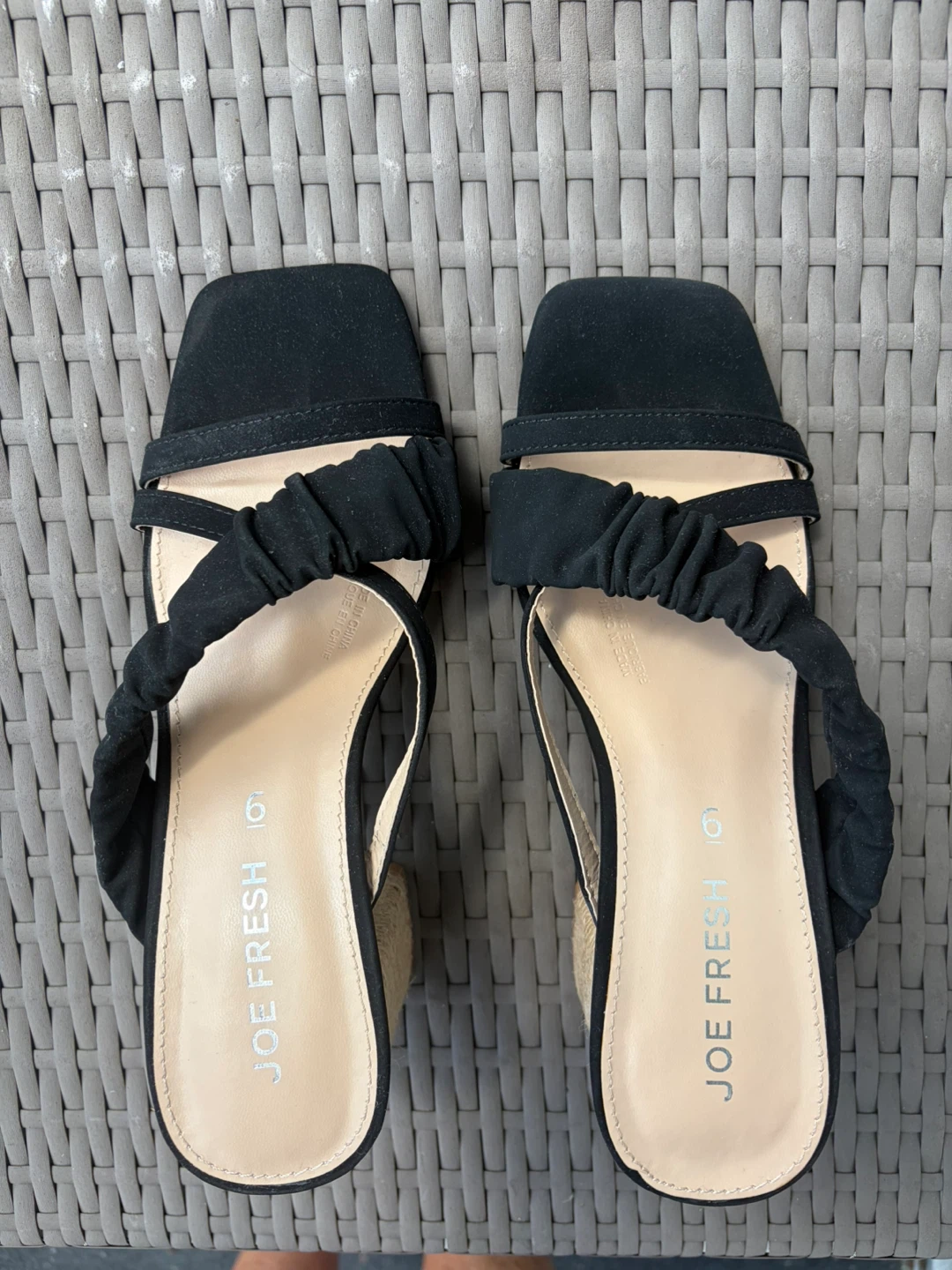 ⚽ Joe Fresh Black Strappy Block Heel Mules Size 6 - photo 3