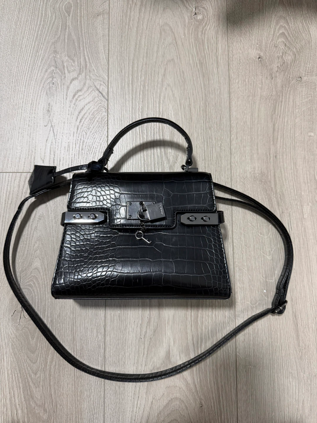 ALDO Black Crocodile Embossed Handbag with Lock