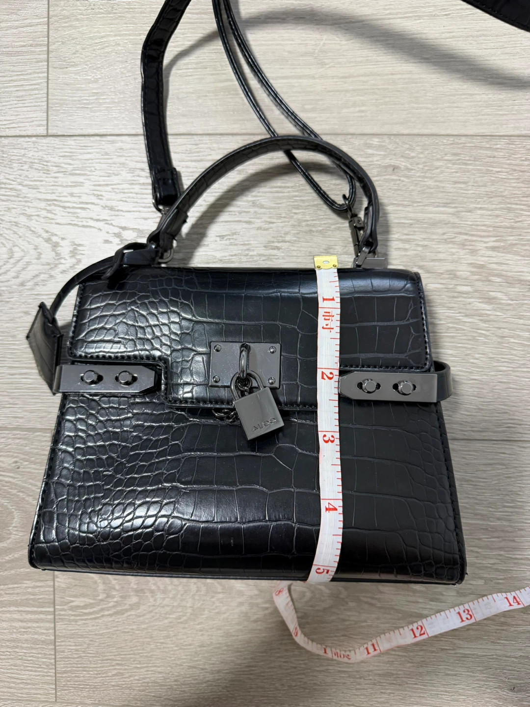 ALDO Black Crocodile Embossed Handbag with Lock - photo 3
