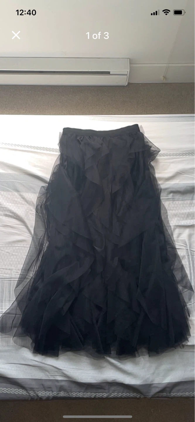 Black Ruffle Tulle Maxi Skirt