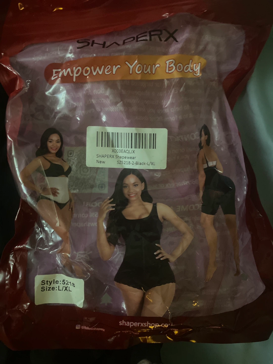 SHAPERX Black Bodysuit Shapewear L/XL